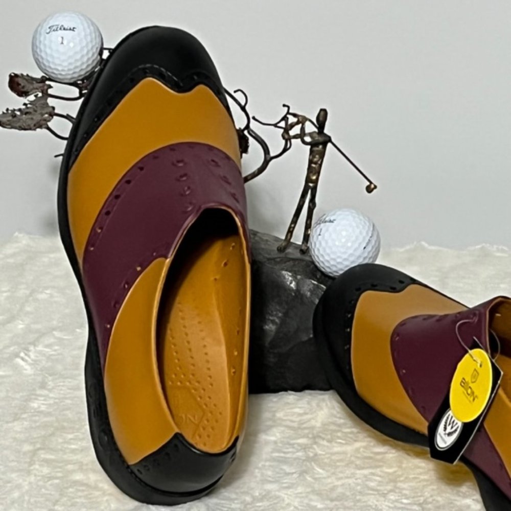 BIION Crimson Red, Black & Leather Oxford Golf Shoes Men SZ 8 - Picture 13 of 13